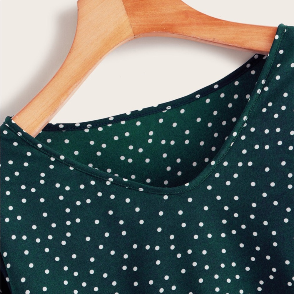 Green with White Polka Dots High-Low Top - Picture 3 of 8